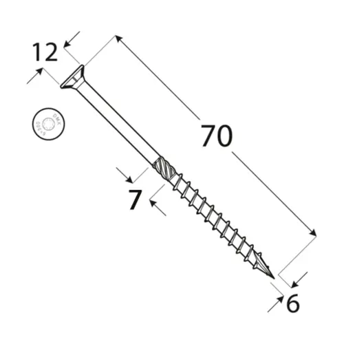 wkręty ciesielskie 6x70 z łbem stożkowym torx