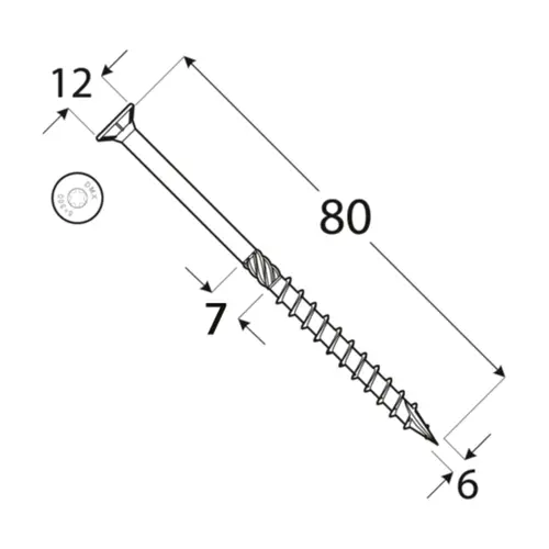 wkręty ciesielskie 6x80 z łbem stożkowym torx