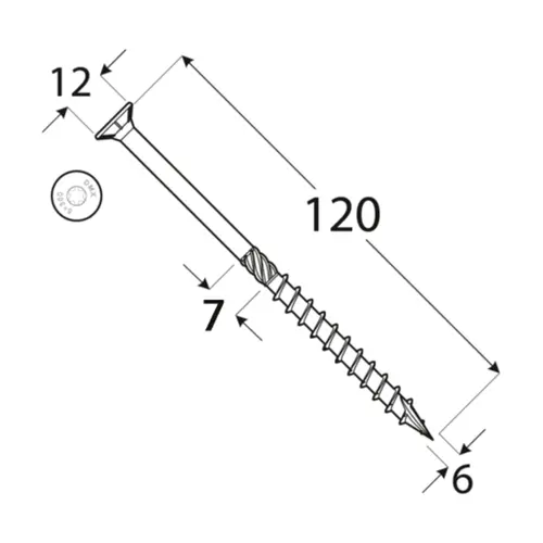 wkręty ciesielskie 6x120 z łbem stożkowym torx