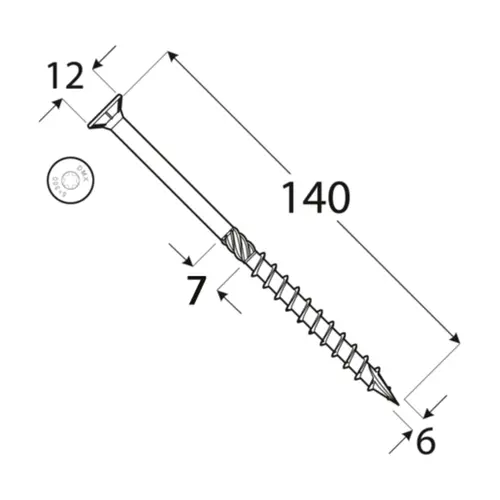 wkręty ciesielskie 6x140 z łbem stożkowym torx