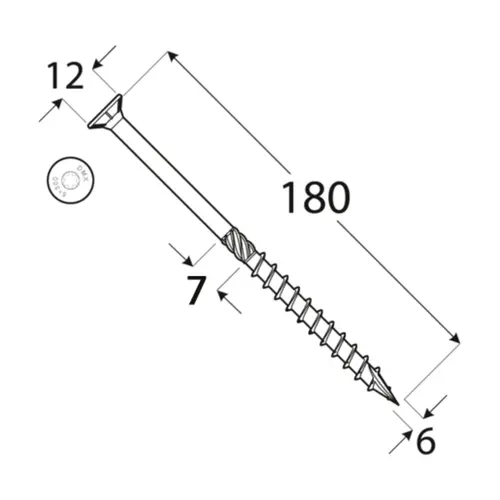 wkręty ciesielskie 6x180 z łbem stożkowym torx