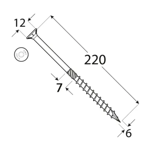 wkręty ciesielskie 6x220 z łbem stożkowym torx