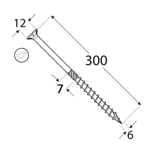 wkręty ciesielskie 6x300 z łbem stożkowym torx