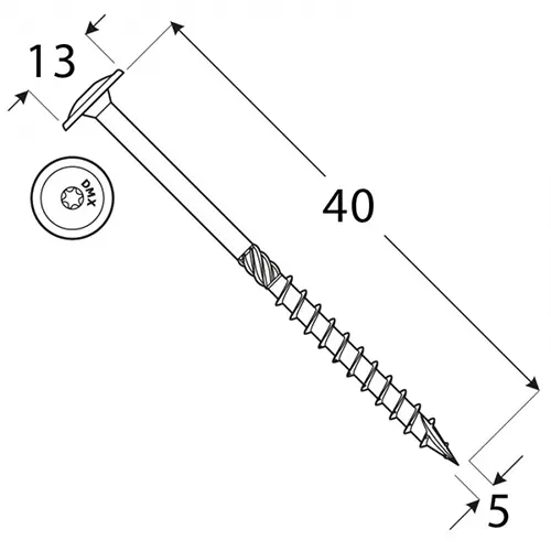 Wkręty ciesielskie 5x40 z łbem talerzowym Torx