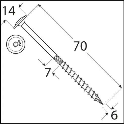 Wkręty ciesielskie 6x70 Torx z łbem talerzowym