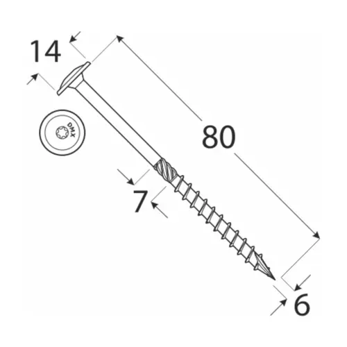 Wkręty ciesielskie 6x80 Torx z łbem talerzowym