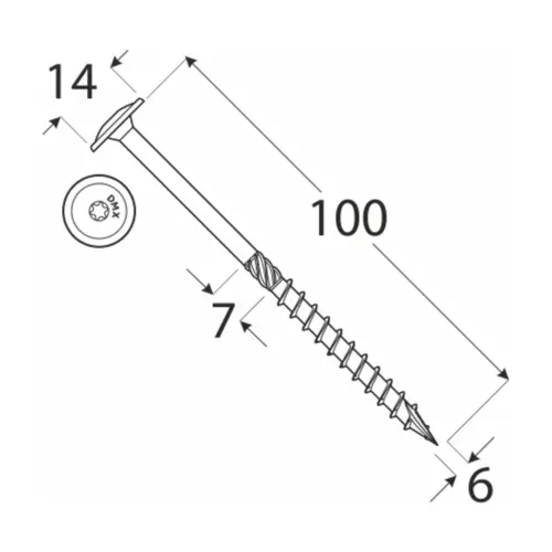 Wkręty ciesielskie 6x100 Torx z łbem talerzowym