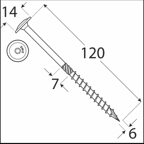 Wkręty ciesielskie 6x120 Torx z łbem talerzowym