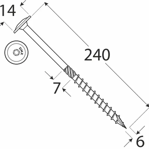 Wkręty ciesielskie 6x240 Torx z łbem talerzowym