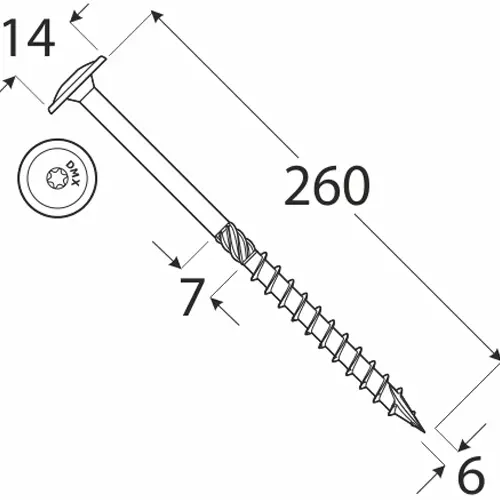 Wkręty ciesielskie 6x260 Torx z łbem talerzowym