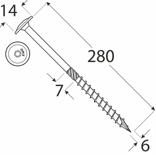 Wkręty ciesielskie 6x280 Torx 50szt z łbem talerzowym