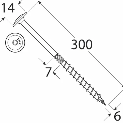 Wkręty ciesielskie 6x300 Torx z łbem talerzowym