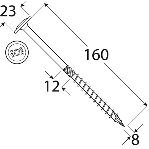 Wkręty ciesielskie 8x160 Torx z łbem talerzowym