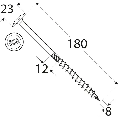 Wkręty ciesielskie 8x180 Torx z łbem talerzowym