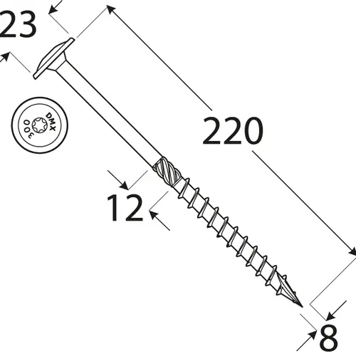 Wkręty ciesielskie 8x220 Torx z łbem talerzowym