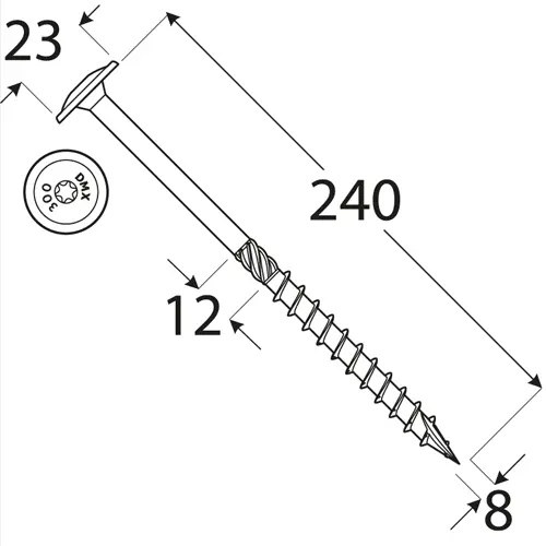 Wkręty ciesielskie 8x240 Torx z łbem talerzowym