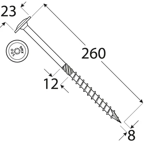 Wkręty ciesielskie 8x260 Torx z łbem talerzowym