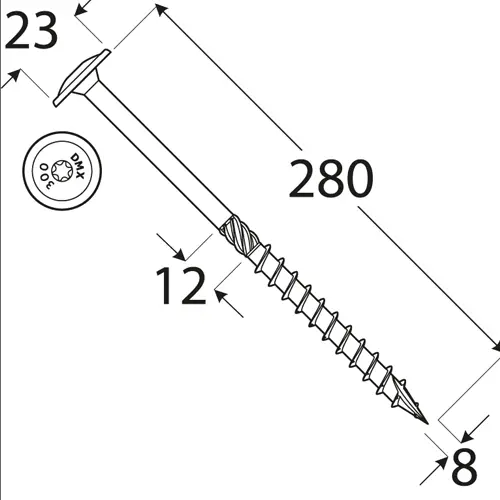 Wkręty ciesielskie 8x280 Torx z łbem talerzowym