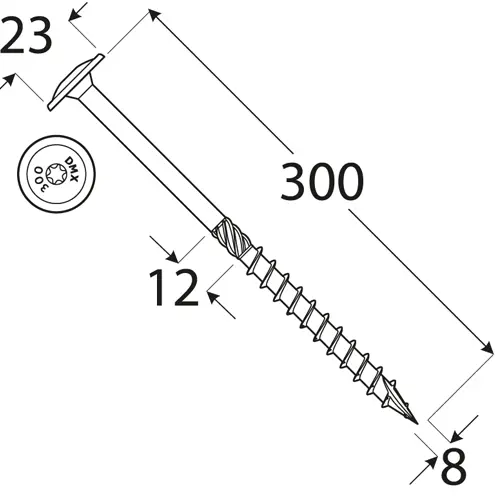 Wkręty ciesielskie 8x300 Torx z łbem talerzowym