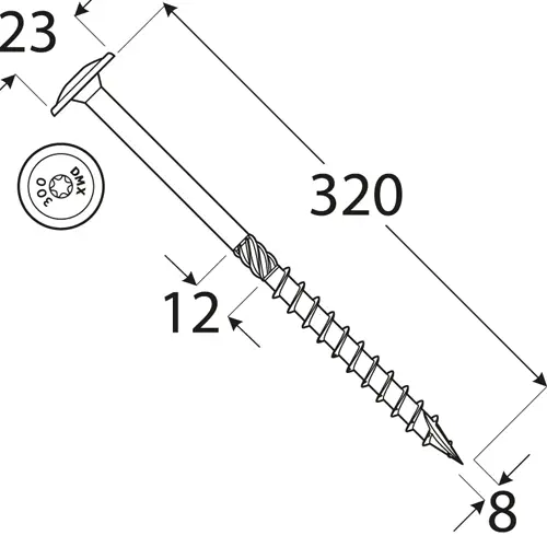Wkręty ciesielskie 8x320 Torx z łbem talerzowym