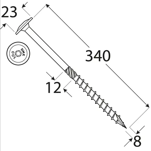 Wkręty ciesielskie 8x340 Torx z łbem talerzowym
