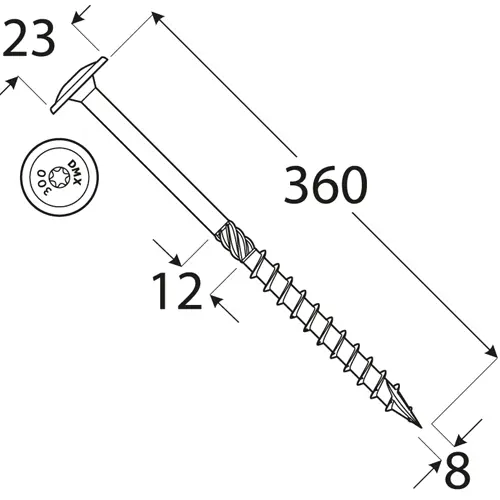 Wkręty ciesielskie 8x360 Torx z łbem talerzowym