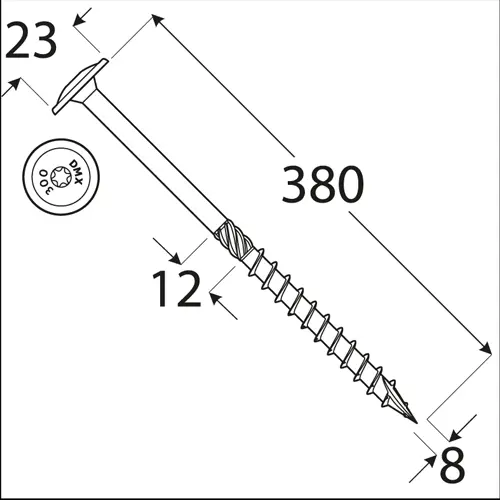 Wkręty ciesielskie 8x380 Torx z łbem talerzowym
