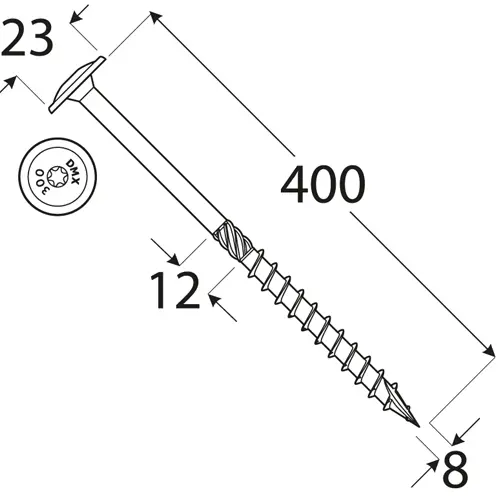 Wkręty ciesielskie 8x400 Torx z łbem talerzowym