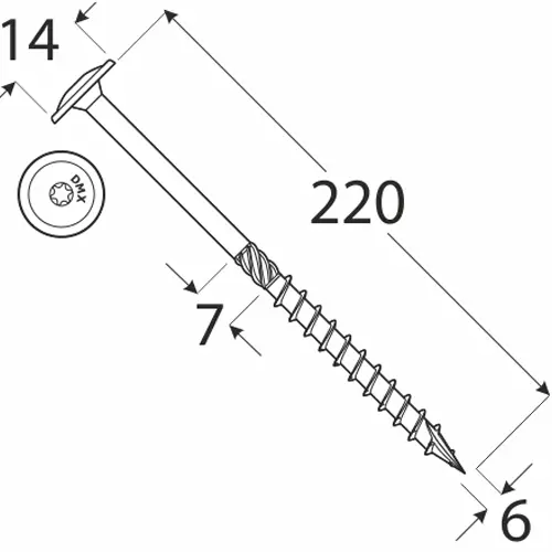 Wkręty ciesielskie 6x200 Torx z łbem talerzowym